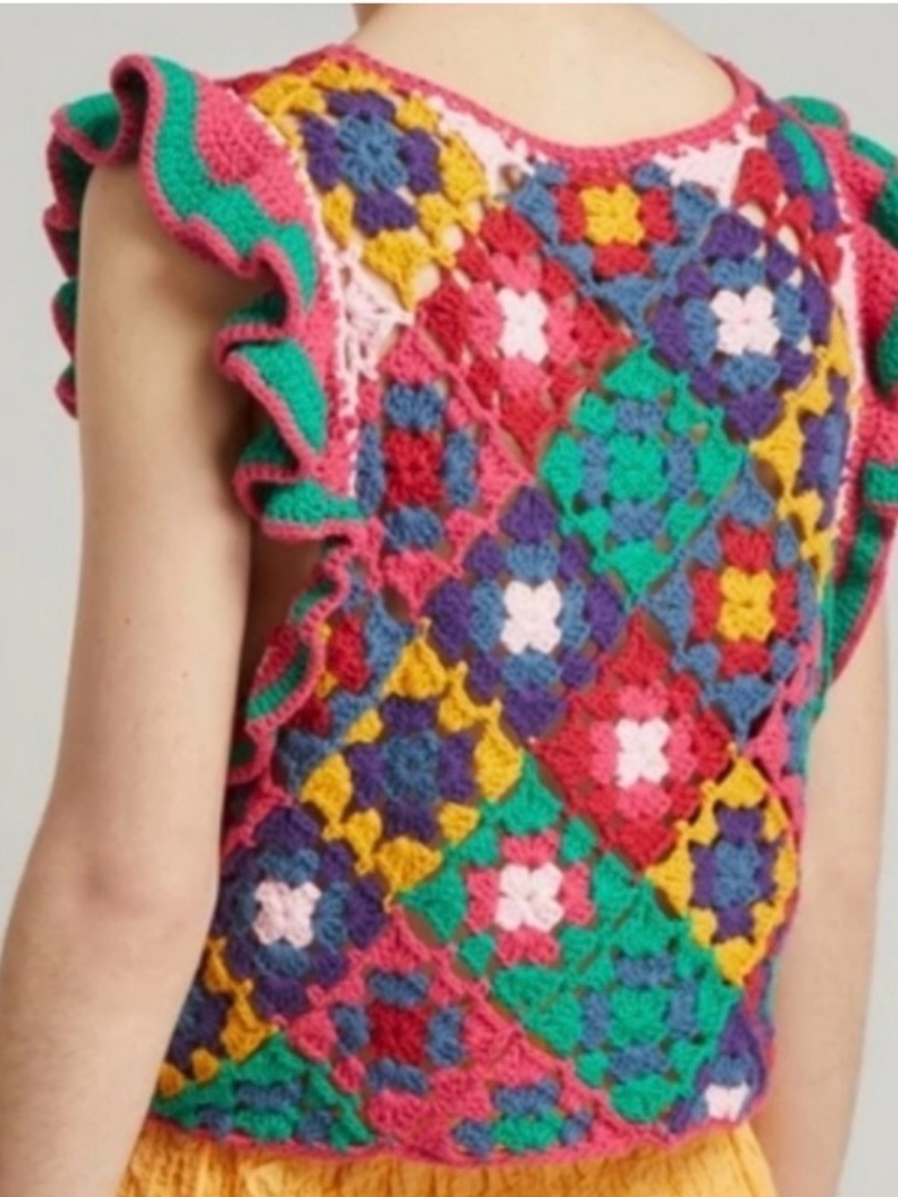 FARM Rio Crochet Square Vest Red Multi Butterfly Sleeves Size S - Picture 3 of 13